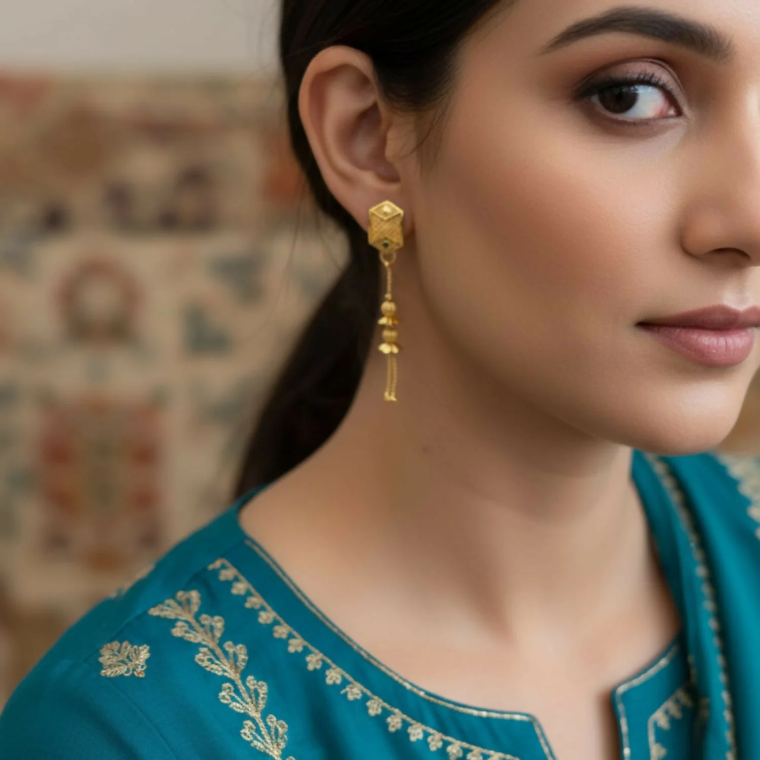 Long Chain Beads Golden Earrings for Women & Girls – Traditional Fancy Jewellery - Image 2