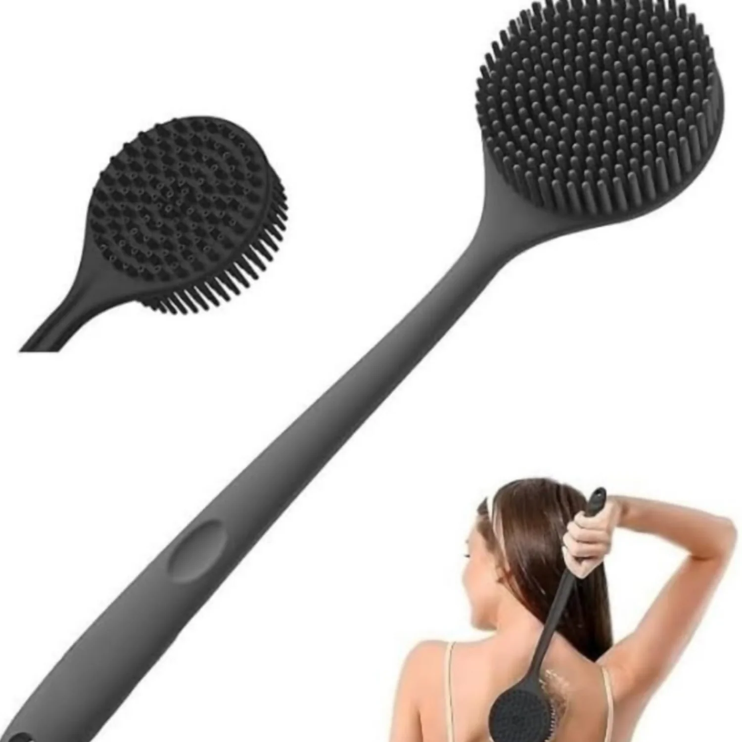 Long Handle Silicone Bath Brush for Body Cleaning & Massage - Image 2