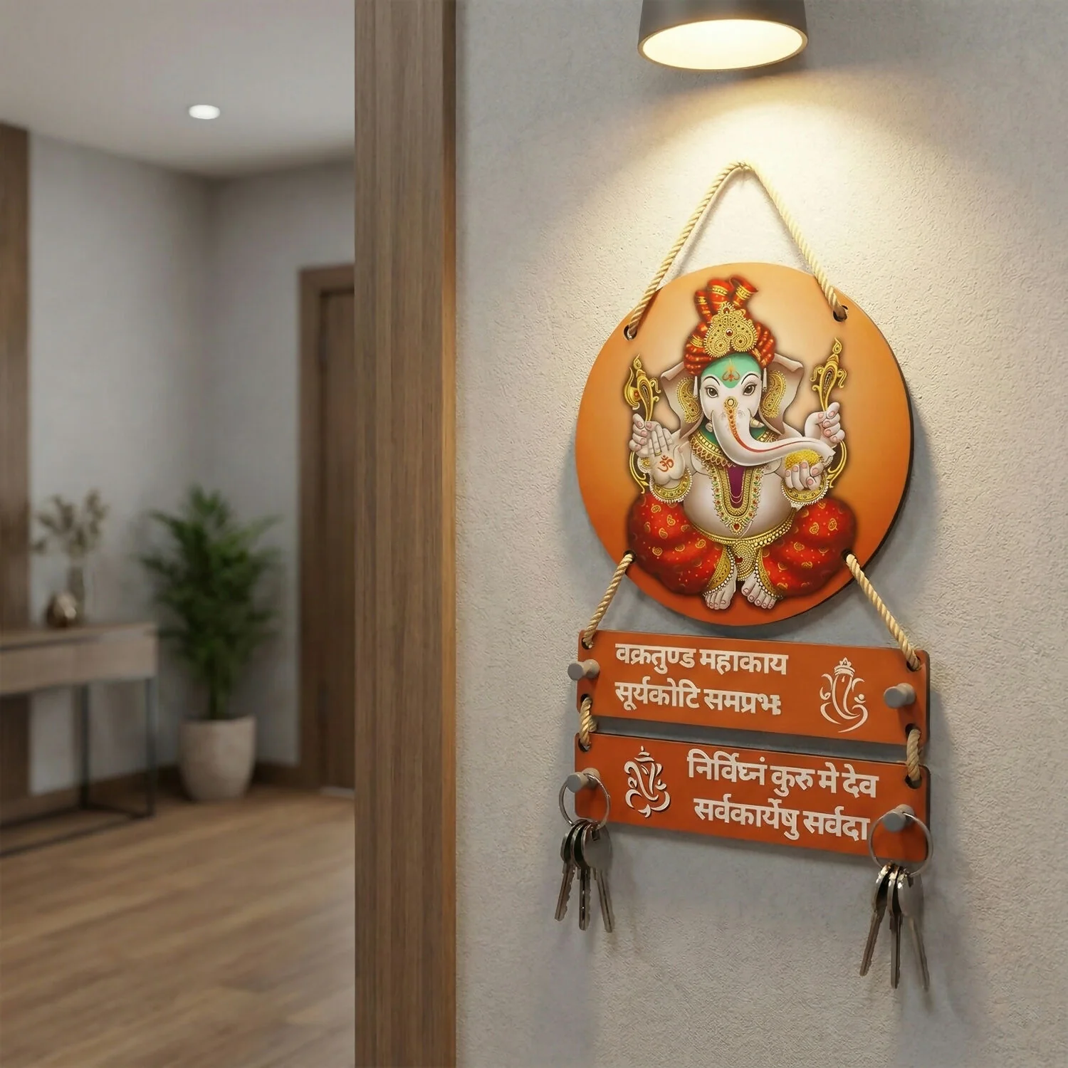 Lord Ganesha Decorative Wall Hanging Key Holder with Shloka Design for Home Entrance - Image 3
