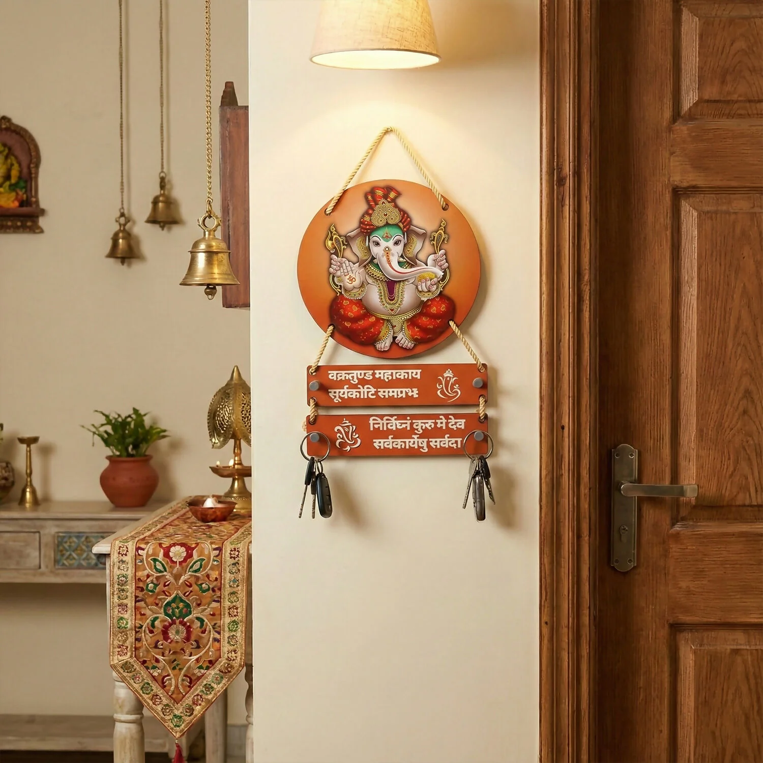 Lord Ganesha Decorative Wall Hanging Key Holder with Shloka Design for Home Entrance - Image 4