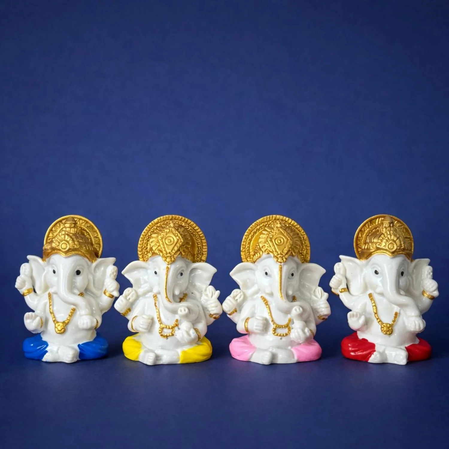 Lord Ganesha Idol Set of 4 | White & Gold Ganpati Murti for Home Temple - Image 2