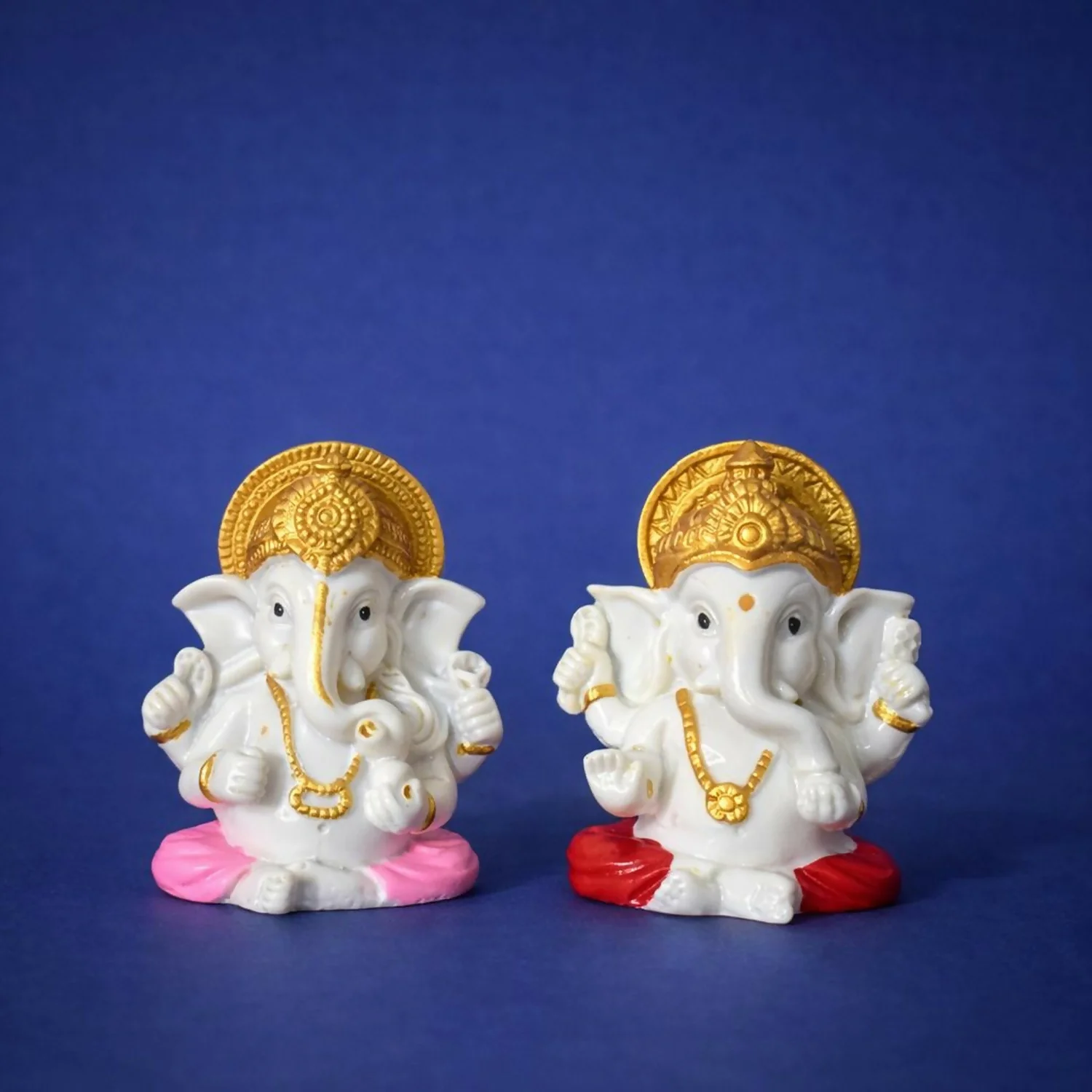 Lord Ganesha Idol Set of 4 | White & Gold Ganpati Murti for Home Temple - Image 3