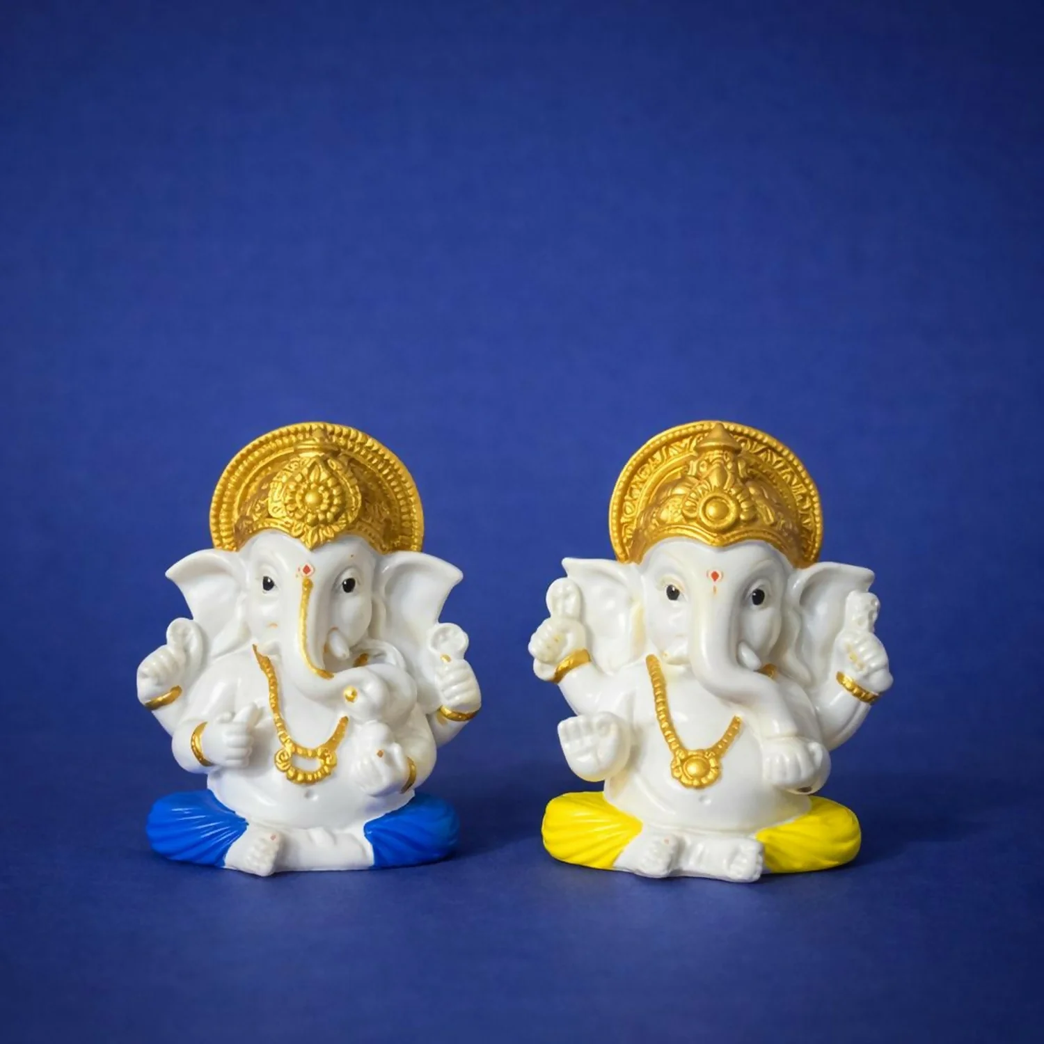 Lord Ganesha Idol Set of 4 | White & Gold Ganpati Murti for Home Temple - Image 4