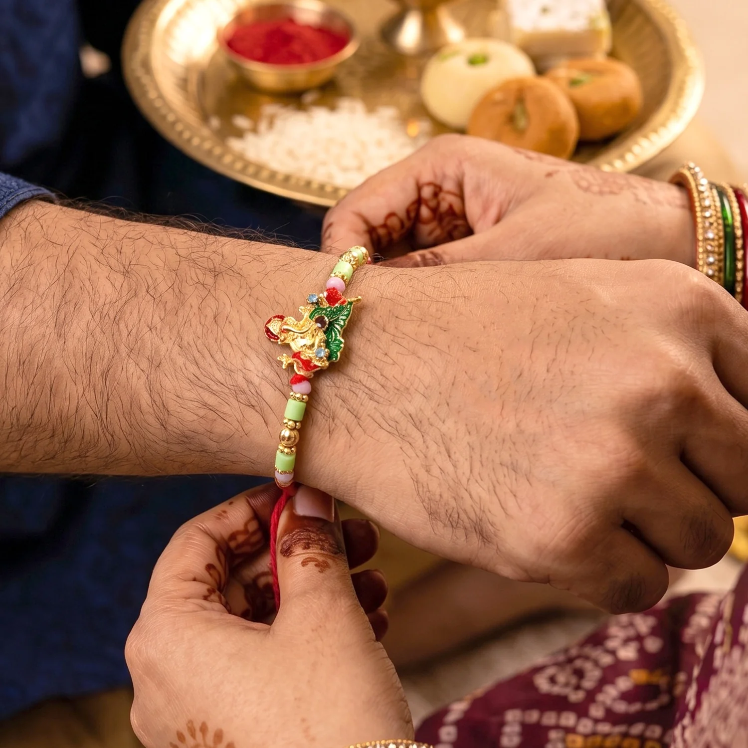 Lord Ganesha on Leaf Designer Rakhi - Image 2