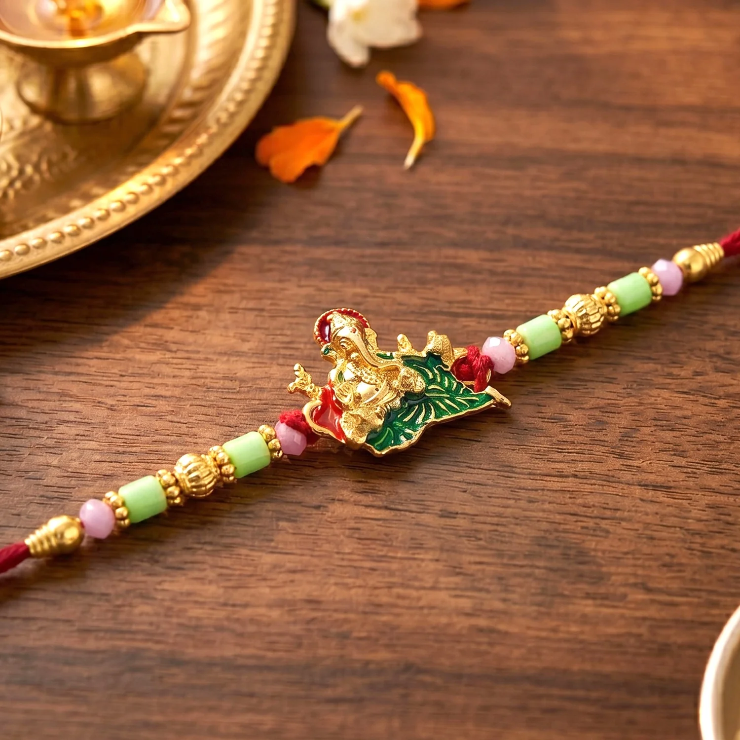 Lord Ganesha on Leaf Designer Rakhi - Image 4