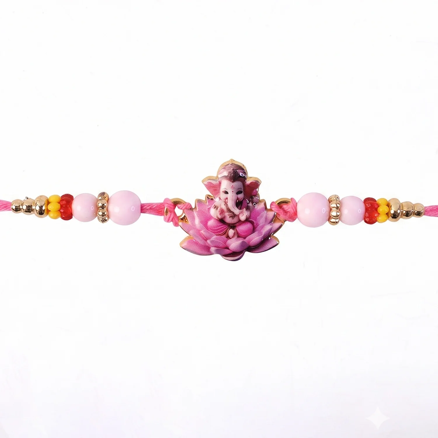 Lord Ganesha on Pink Lotus Designer Rakhi - Image 5