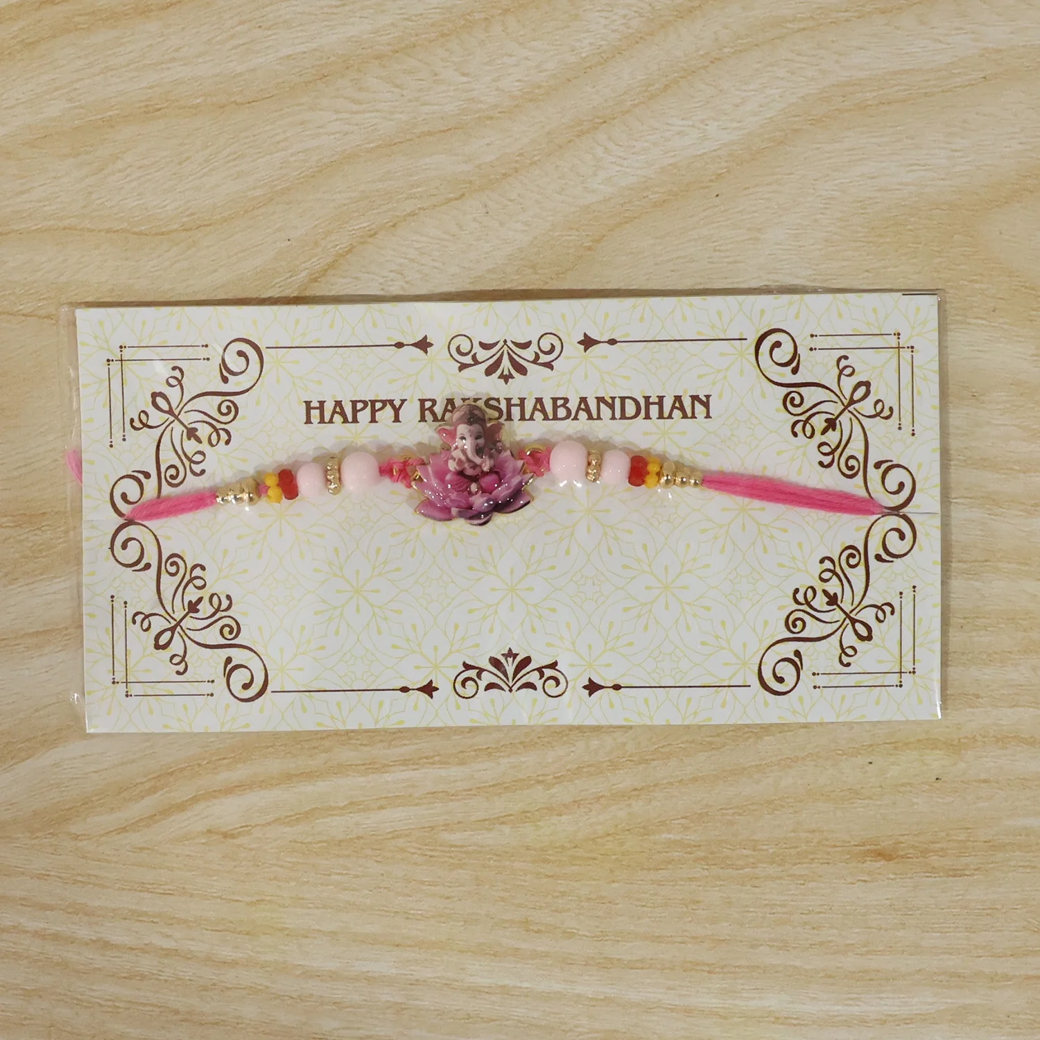 Lord Ganesha on Pink Lotus Designer Rakhi - Image 7
