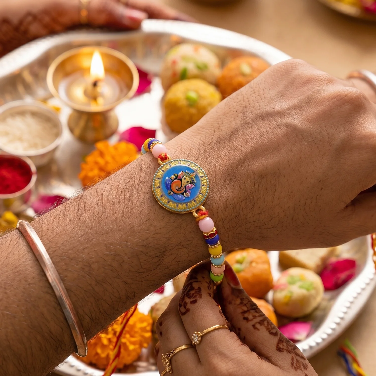 Lord Ganesha Round Coin Designer Rakhi - Image 2