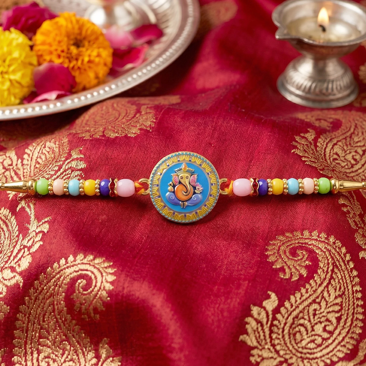 Lord Ganesha Round Coin Designer Rakhi - Image 3