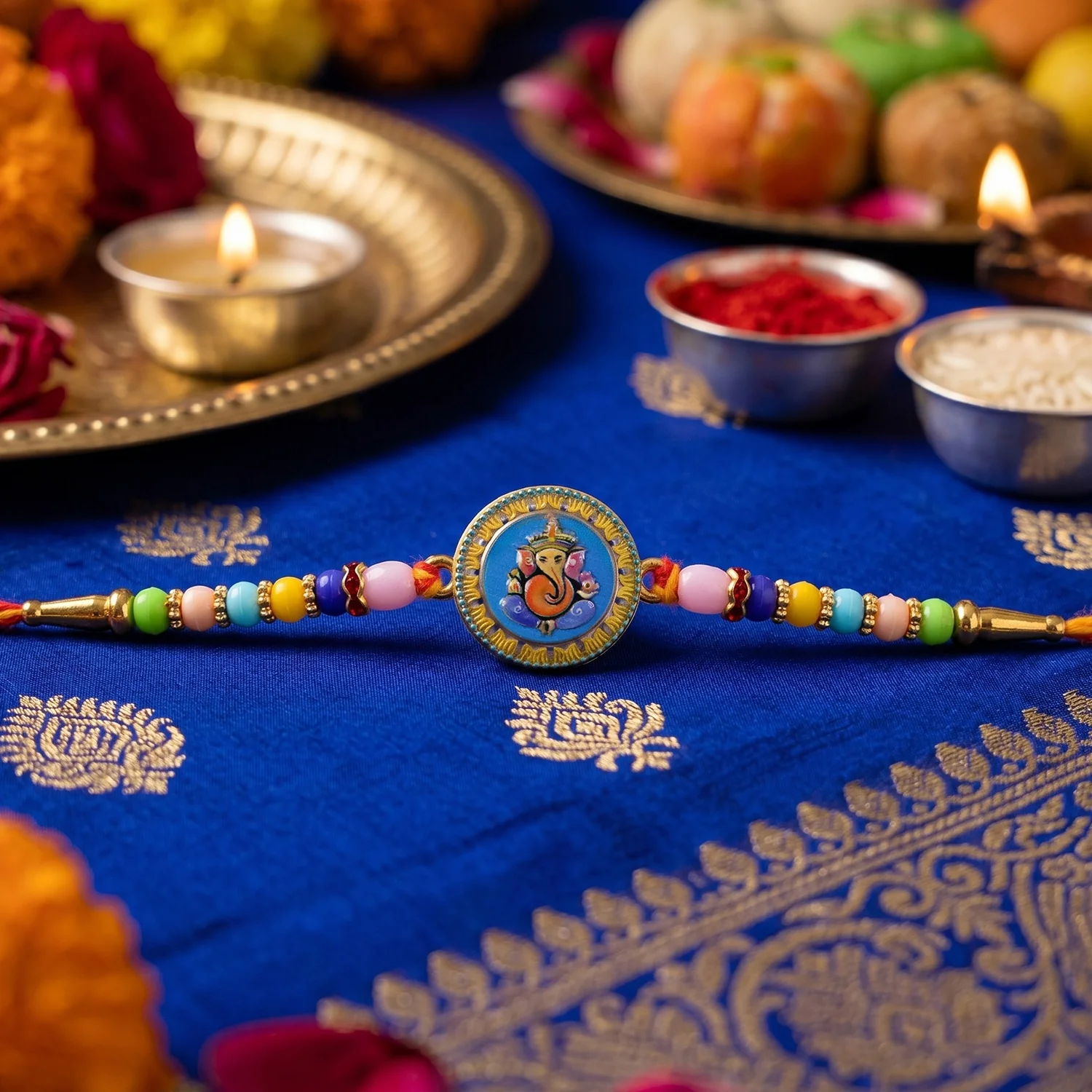 Lord Ganesha Round Coin Designer Rakhi - Image 4