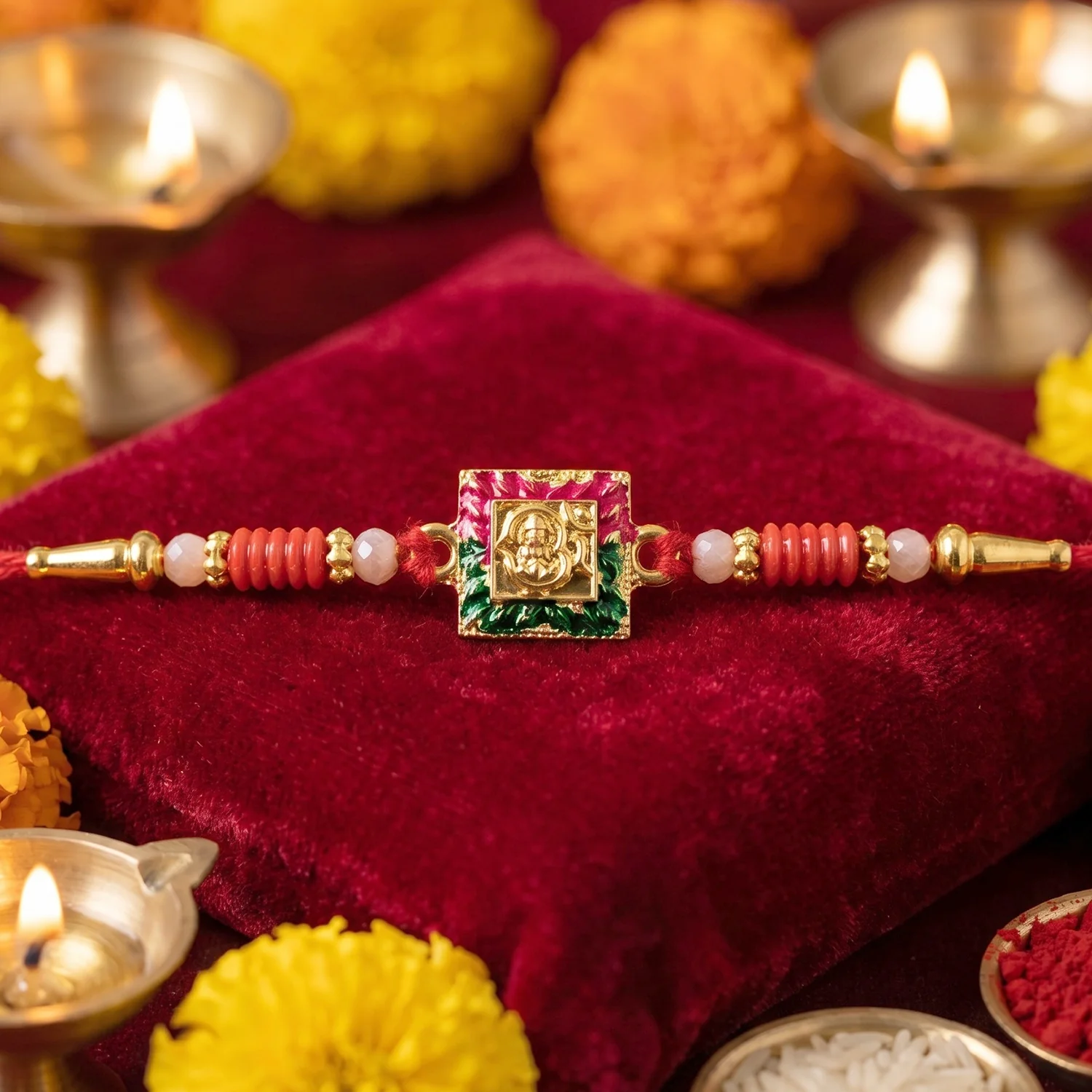 Lord Ganesha Square Antique Designer Rakhi - Image 2