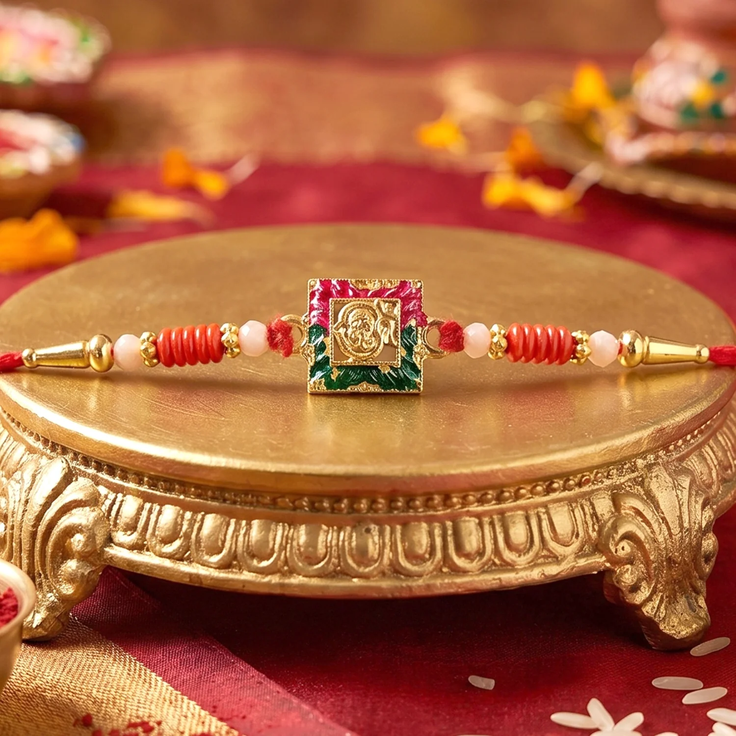 Lord Ganesha Square Antique Designer Rakhi - Image 4