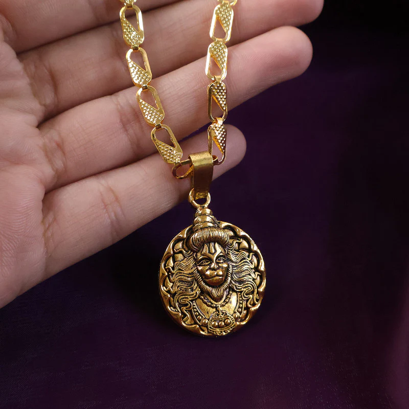 Lord Hanuman Coin Style Devotional Pendant with Chain - Image 8