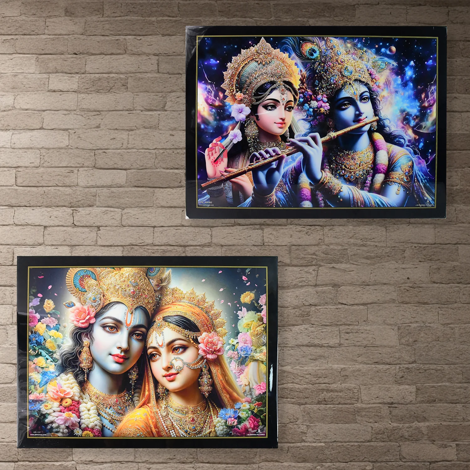 Lord Krishna Radha Wall Painting Wooden Frame 60x45 Cm Approx (1 Pc / Mix Design) - Image 3