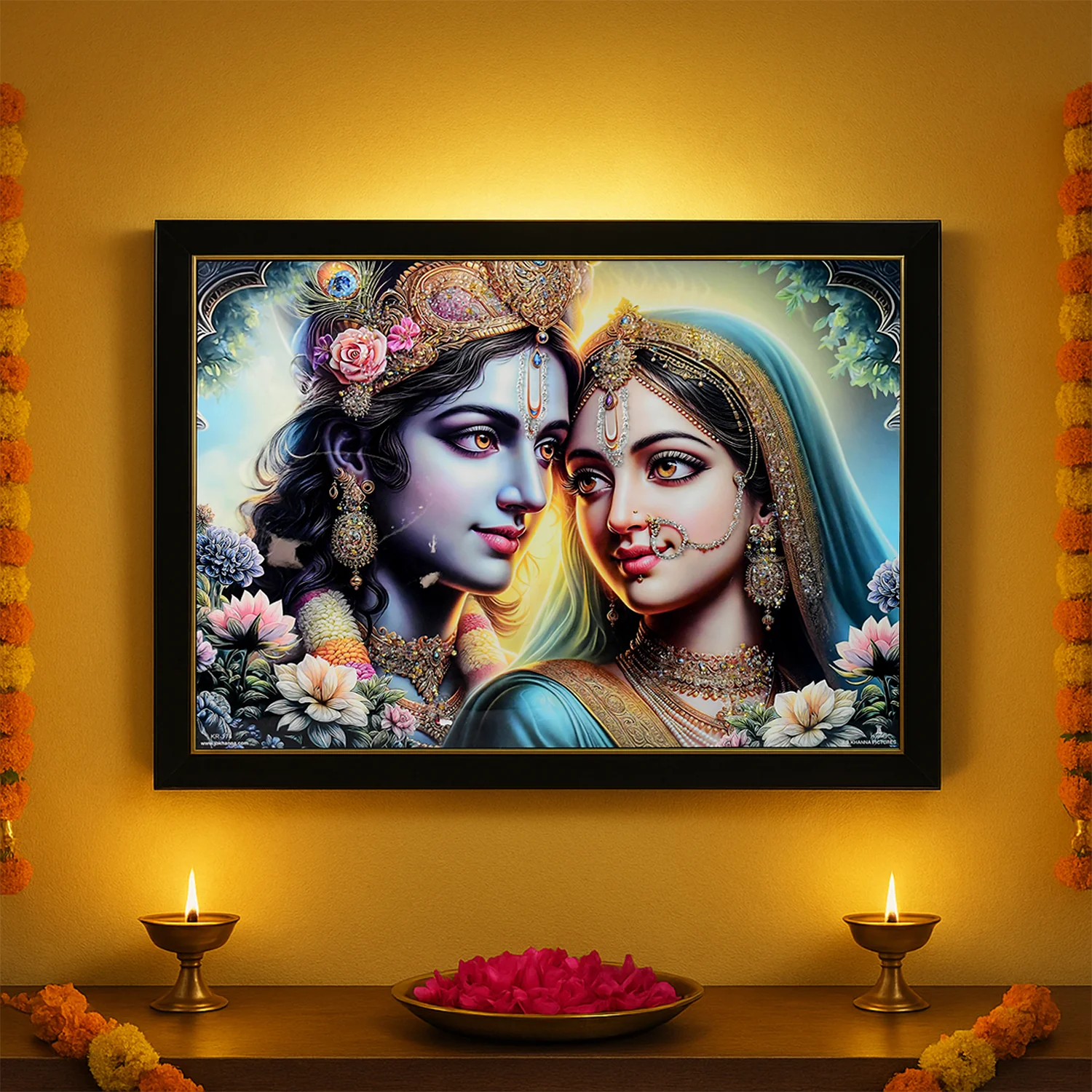 Lord Krishna Radha Wall Painting Wooden Frame 60x45 Cm Approx (1 Pc / Mix Design) - Image 4