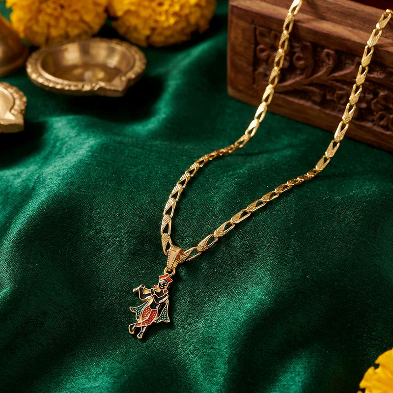 Lord Krishna Dancing Pendant Necklace with Designer Chain - Image 3