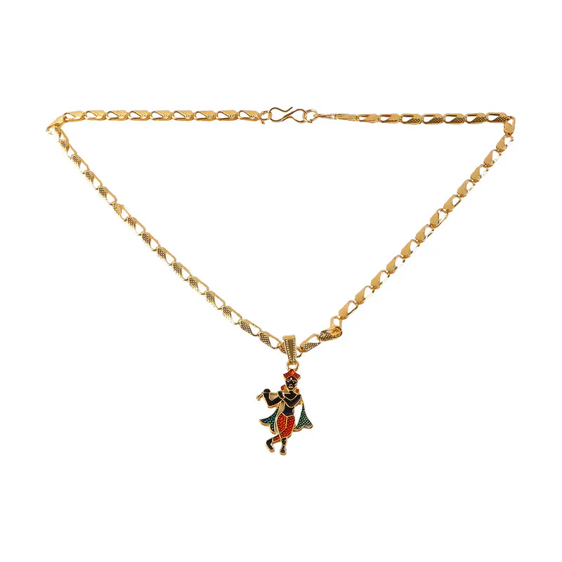 Lord Krishna Dancing Pendant Necklace with Designer Chain - Image 4