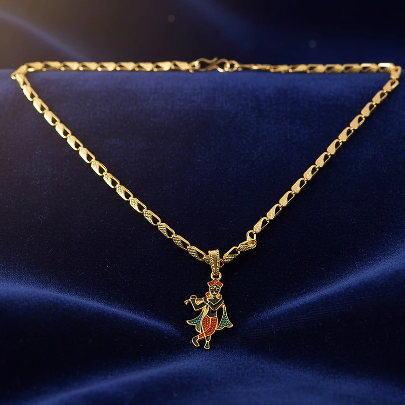 Lord Krishna Dancing Pendant Necklace with Designer Chain - Image 5