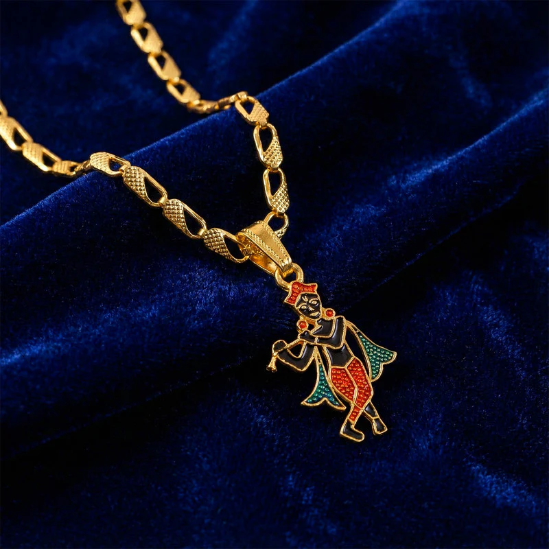 Lord Krishna Dancing Pendant Necklace with Designer Chain - Image 6