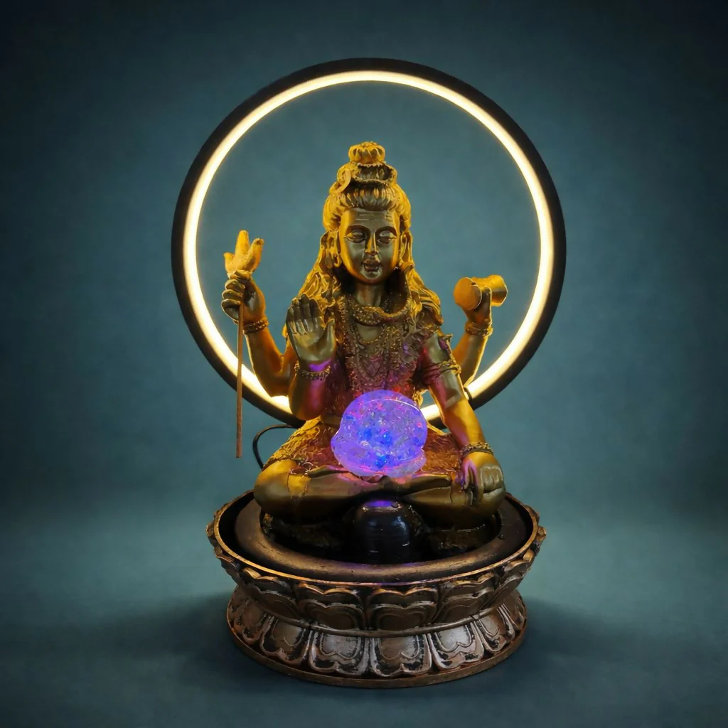 Lord Shiva LED Water Fountain with Halo Ring Light - Image 3