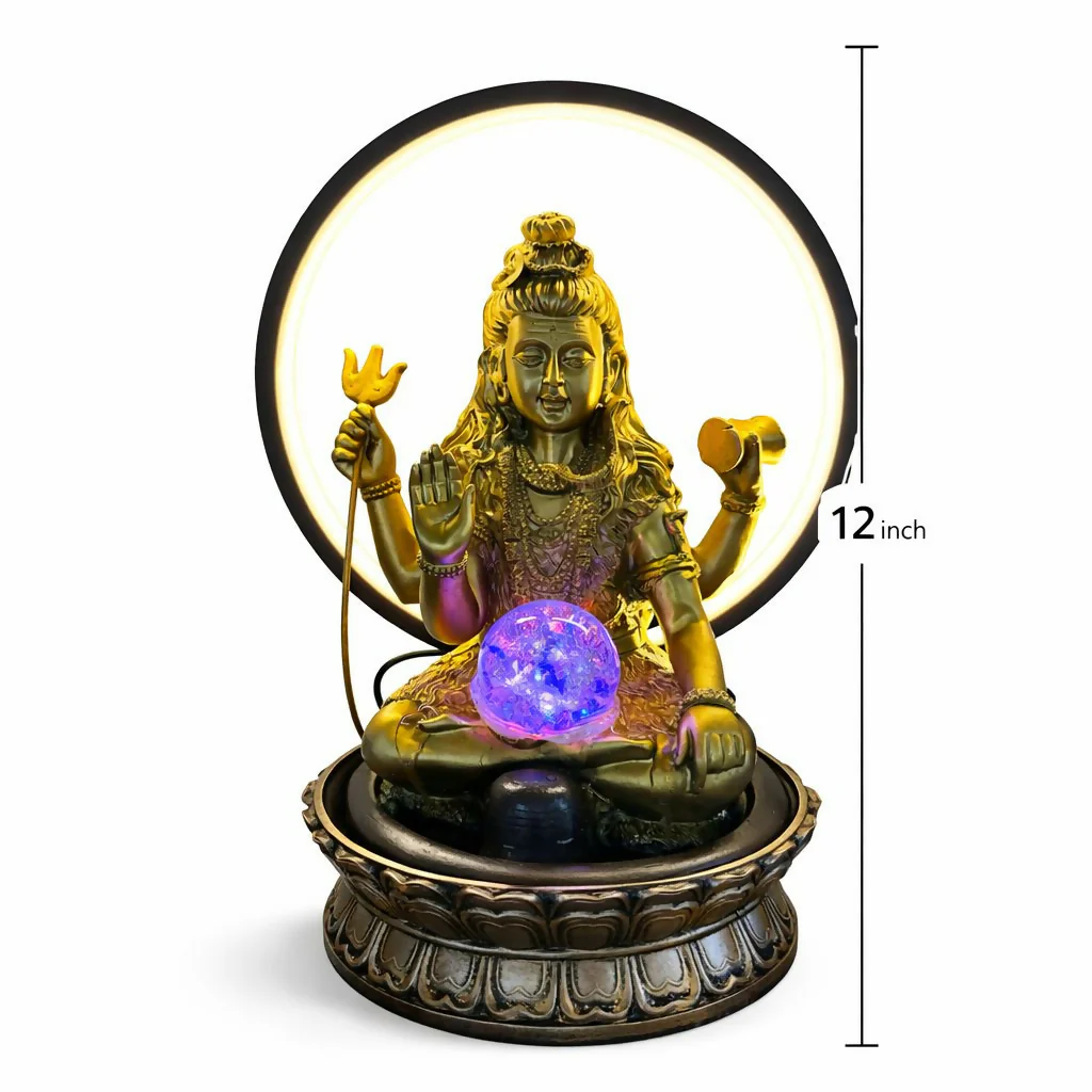 Lord Shiva LED Water Fountain with Halo Ring Light - Image 6