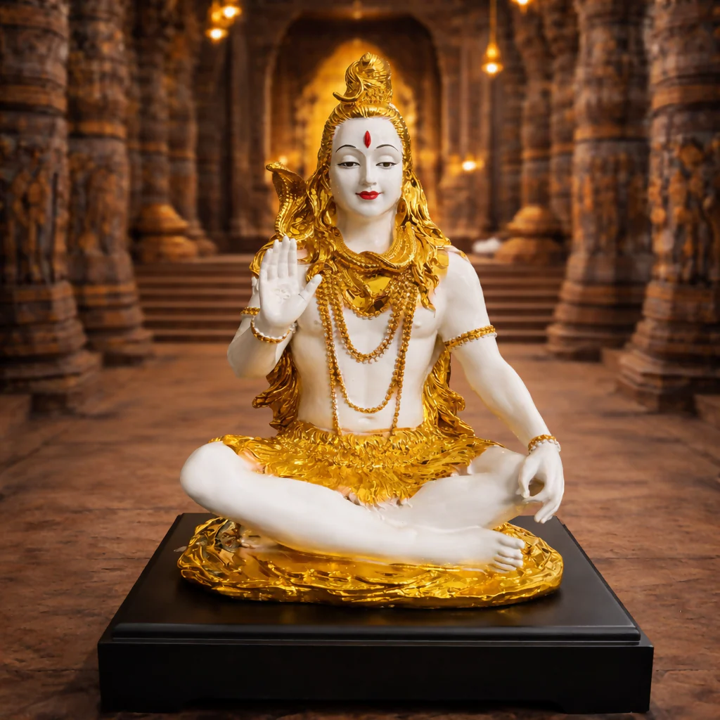 Lord Shiva Meditating Idol with Golden Finish Decorative Showpiece (MIX DESIGN)