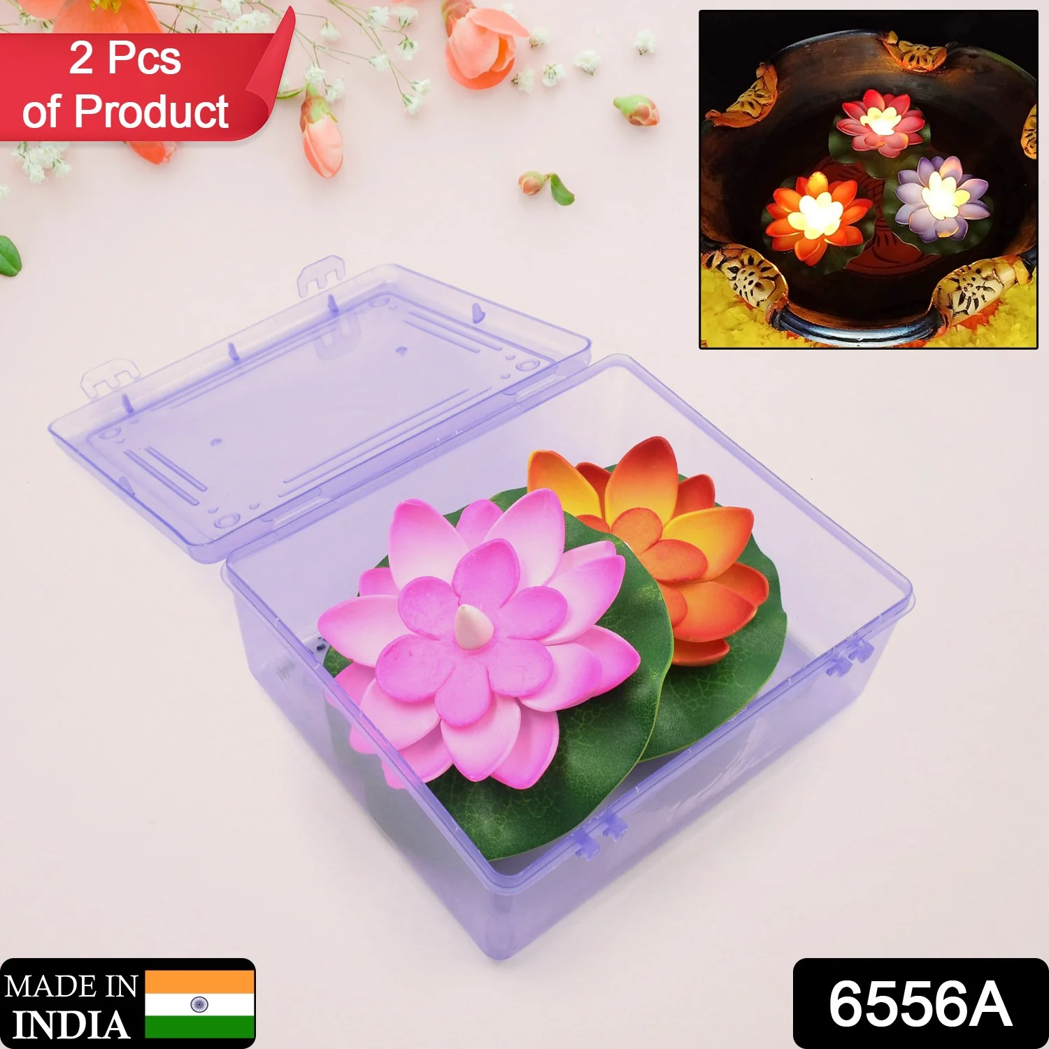 Smokeless LED Lotus Candles, Diwali (2 Pc): Indoor/Outdoor Décor - Image 2