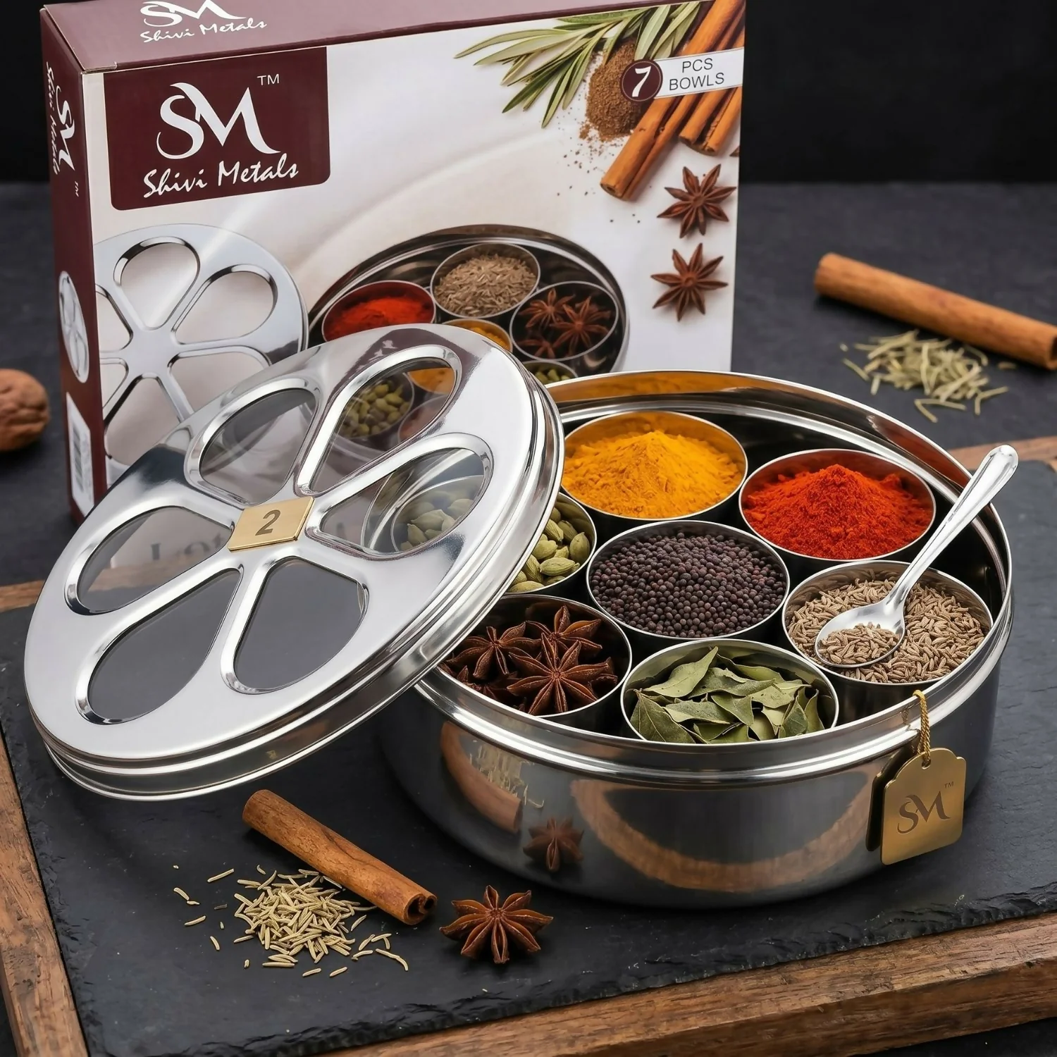 Lotus Masala Dubba with 7 pc bowl and spoon - Image 2