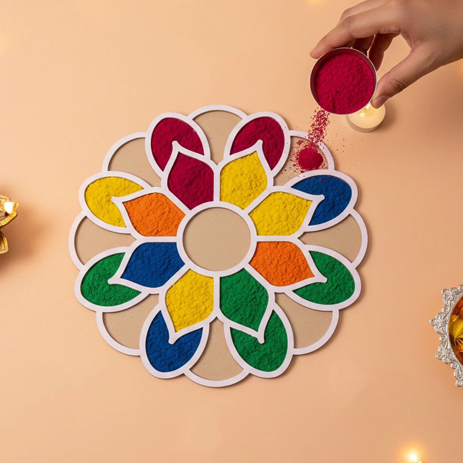 Lotus Rangoli Stencil | Reusable MDF Template for Easy Diwali & Pooja Floor Decor - Image 3