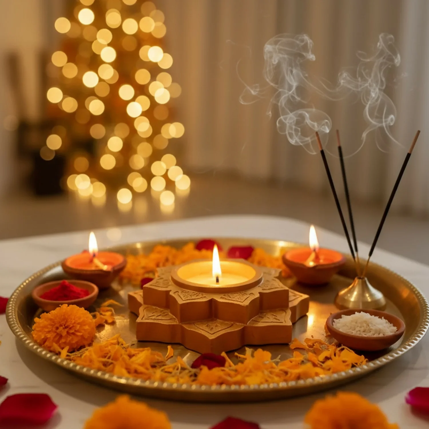 Lotus Shape Decorative Diya Multipurpose Candle Holder Dhoop Cone Stand - Image 2