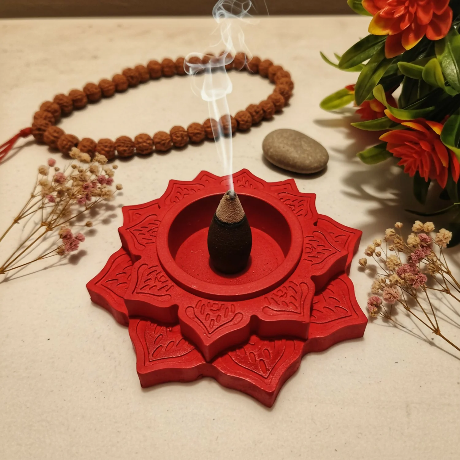 Lotus Shape Decorative Diya Multipurpose Candle Holder Dhoop Cone Stand - Image 6