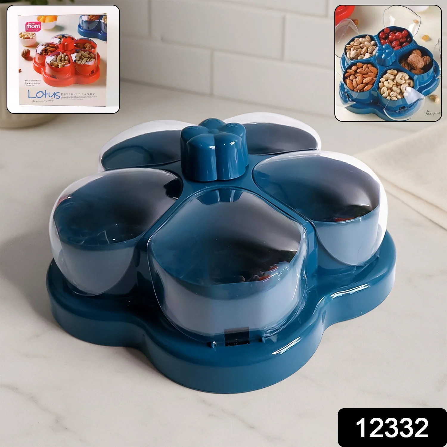 Supermom Lotus Shape Rotating Dry Fruit & Snack Organizer Box Compartments (1 Pc) - Image 2