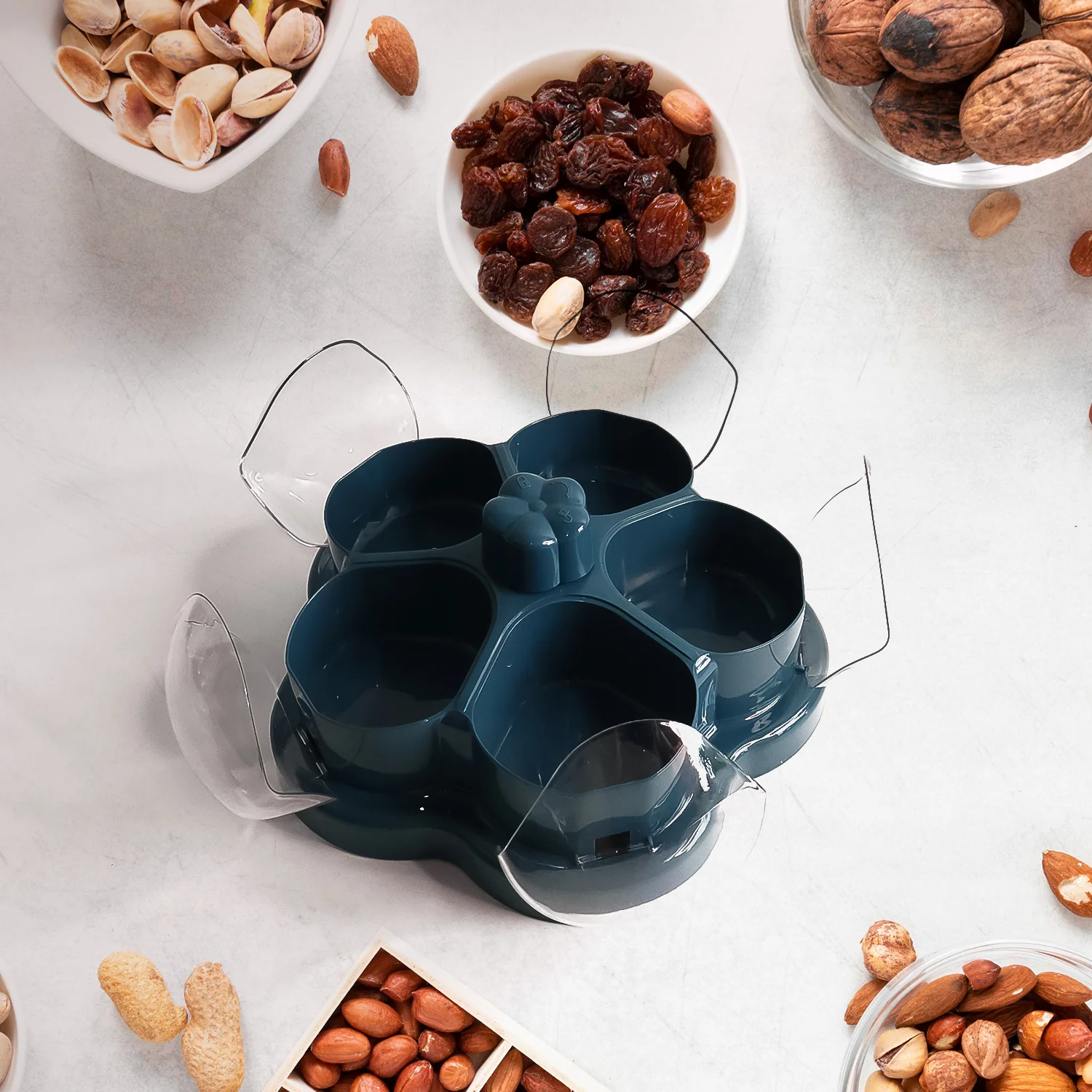 Supermom Lotus Shape Rotating Dry Fruit & Snack Organizer Box Compartments (1 Pc) - Image 3