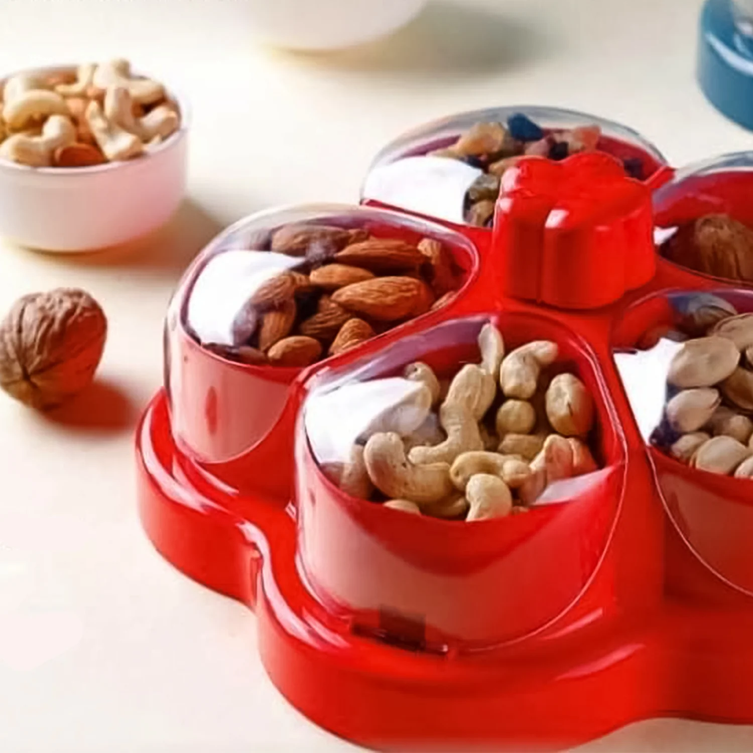 Supermom Lotus Shape Rotating Dry Fruit & Snack Organizer Box Compartments (1 Pc) - Image 4