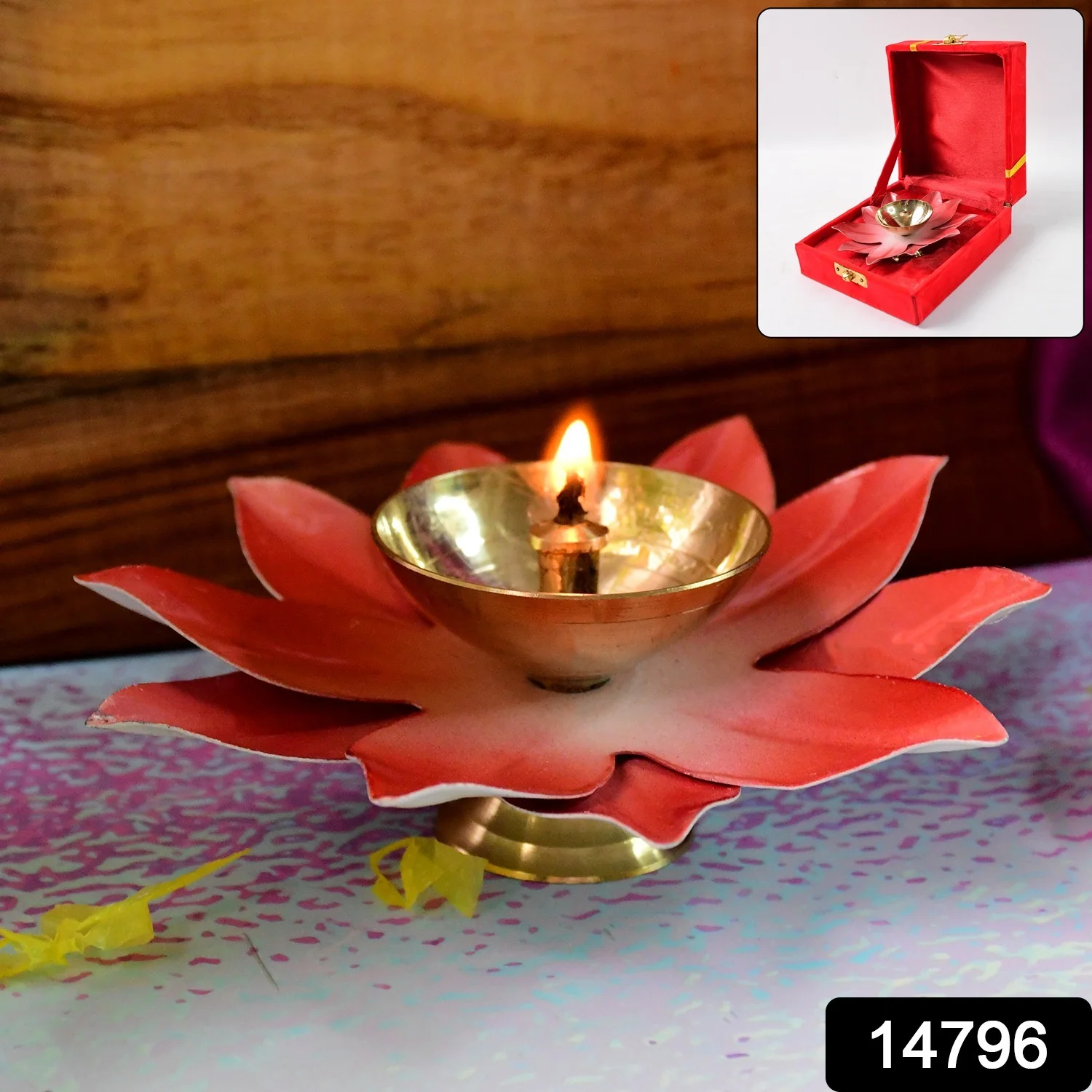 Lotus Shaped Brass Oil Diya (1 Pc) - Image 2