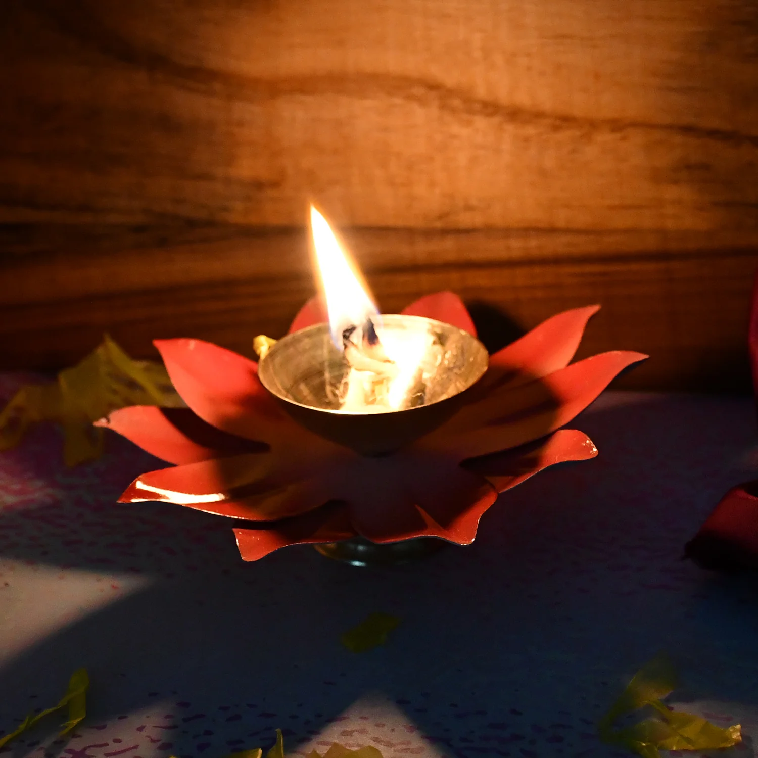 Lotus Shaped Brass Oil Diya (1 Pc) - Image 3