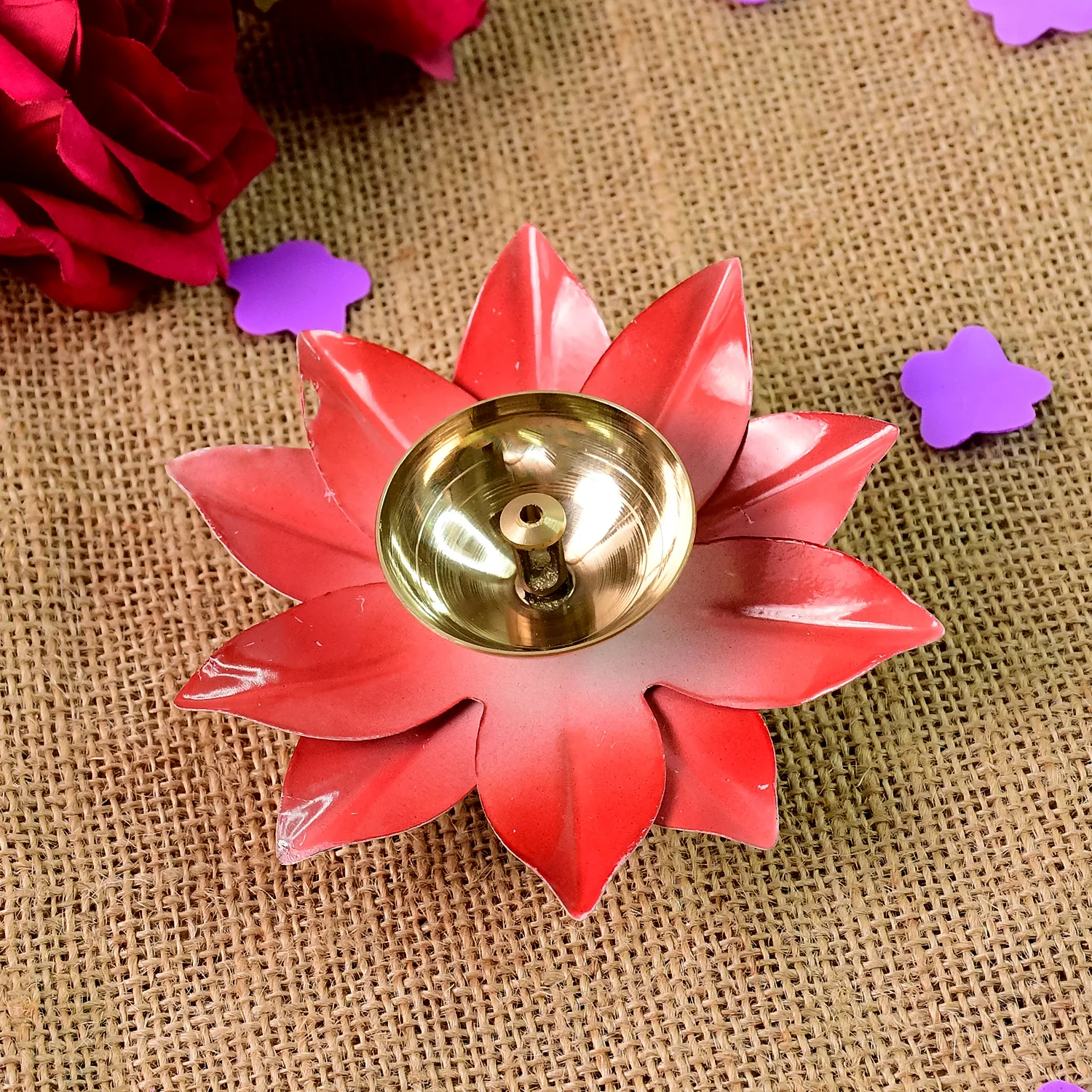 Lotus Shaped Brass Oil Diya (1 Pc) - Image 4