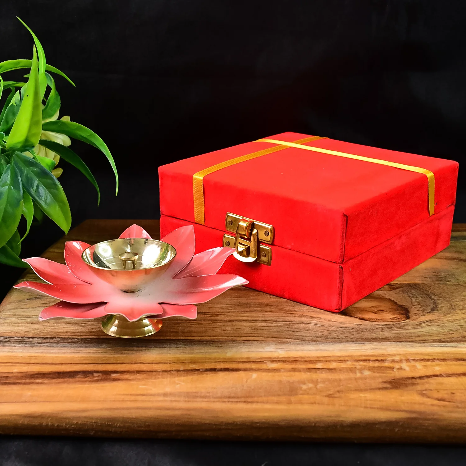 Lotus Shaped Brass Oil Diya (1 Pc) - Image 6
