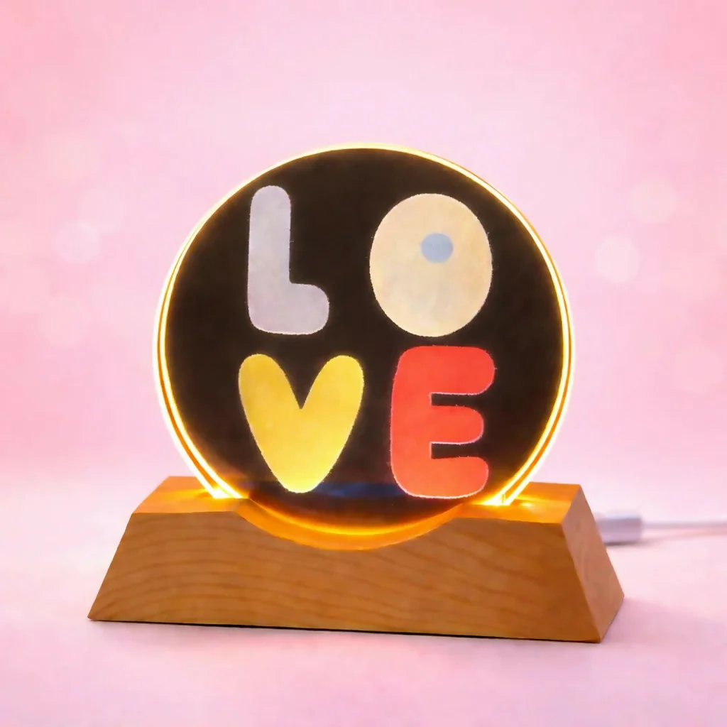LOVE LED Acrylic Lamp with Wooden Base Decorative Night Light - Image 2