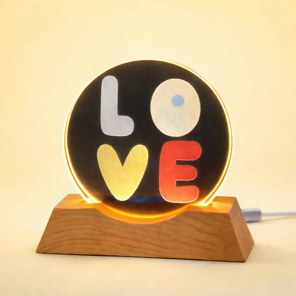 LOVE LED Acrylic Lamp with Wooden Base Decorative Night Light - Image 3