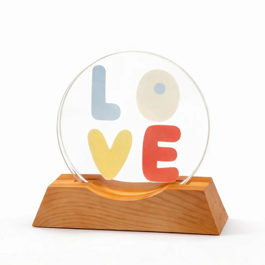LOVE LED Acrylic Lamp with Wooden Base Decorative Night Light - Image 4