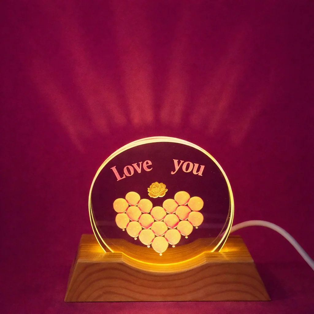 Love You Acrylic LED Lamp with Wooden Base Romantic Heart Gift Light - Image 2