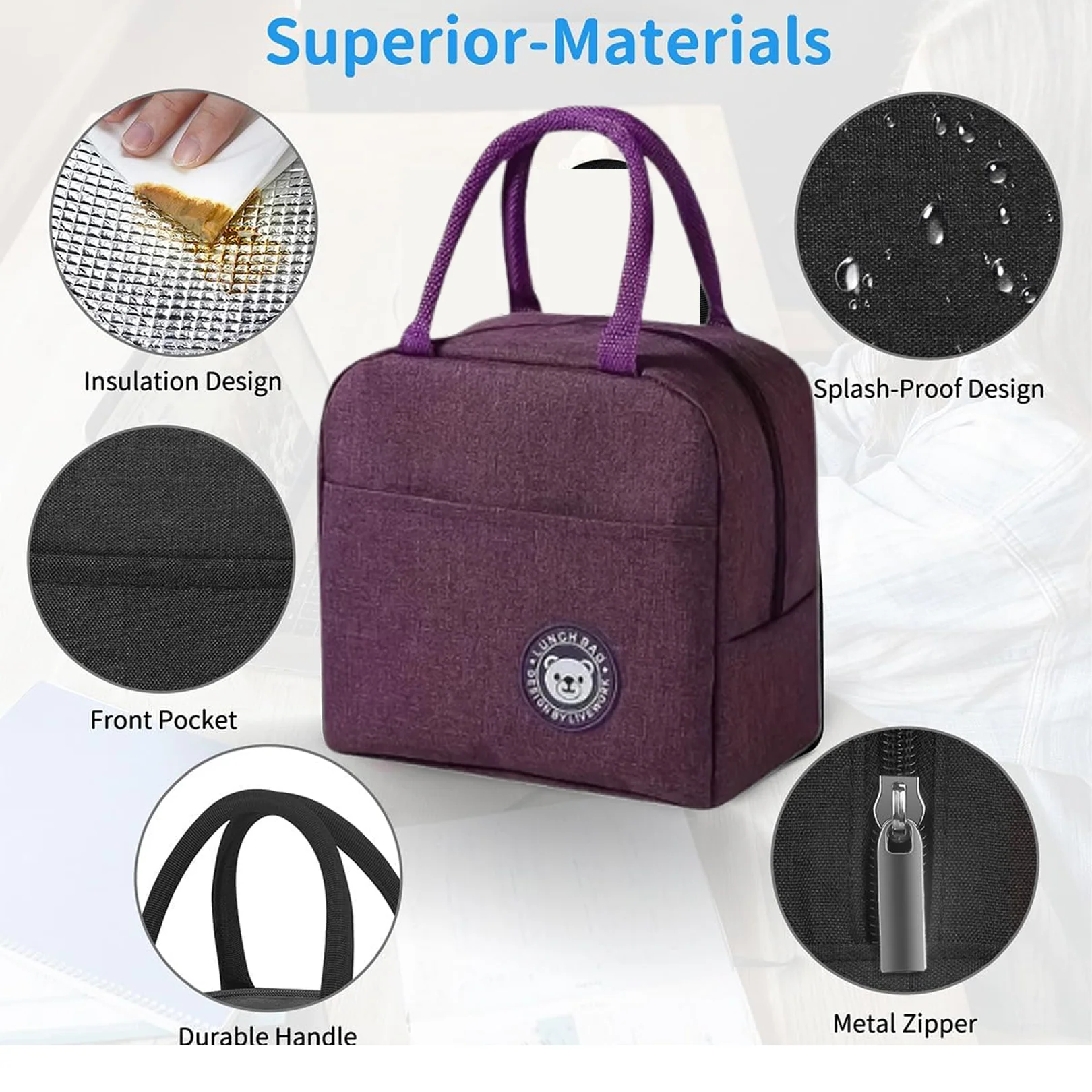 Lunch Box Bag for Women Men Insulated Lunch Bag With Zipper (1 Pc) - Image 2