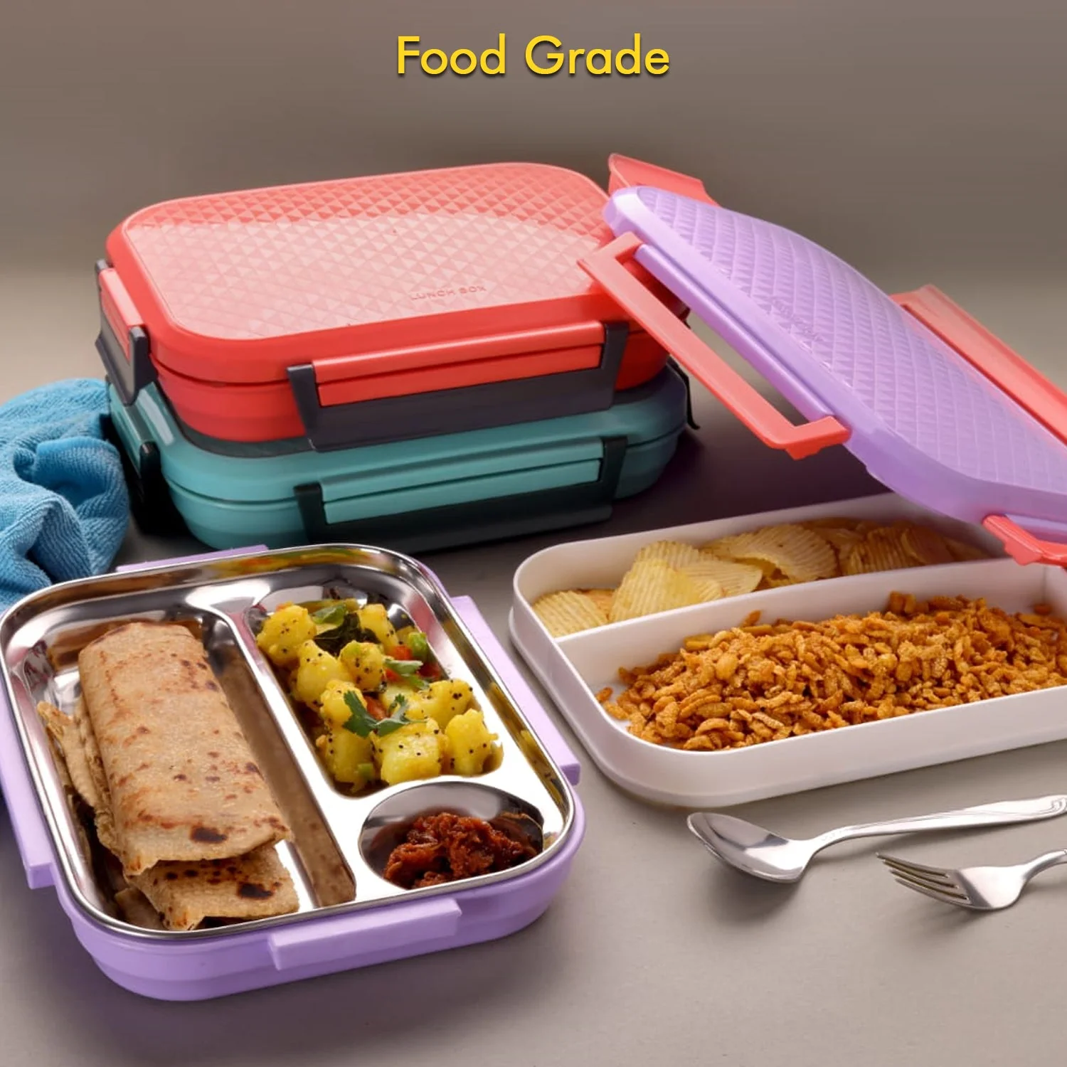 Lunch Box Plastic with steel plate, small lunch box - Image 3