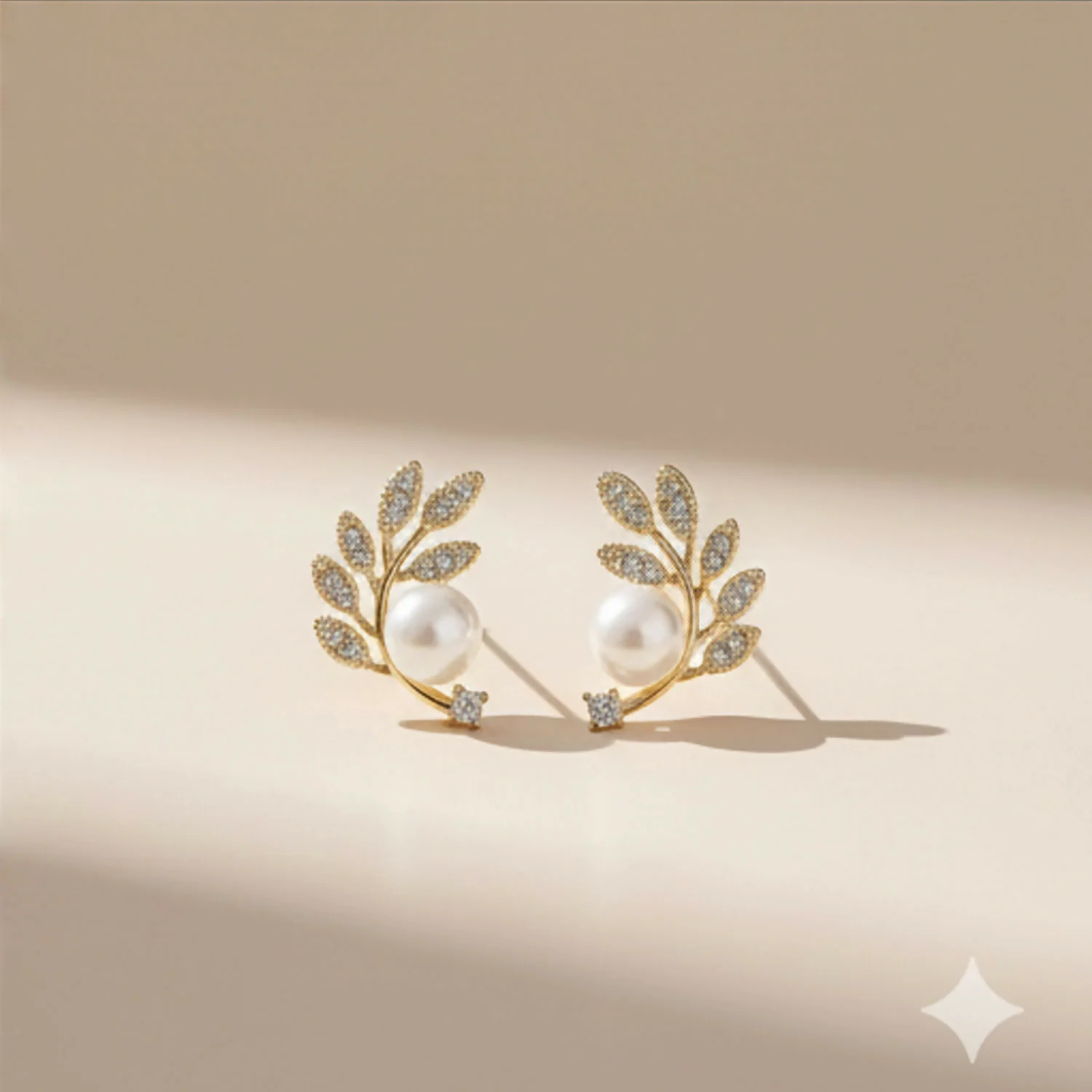 Luxurious Crystal Leaf & Pearl Ear Climbers – 14K Gold Plated Botanical Studs - Image 5