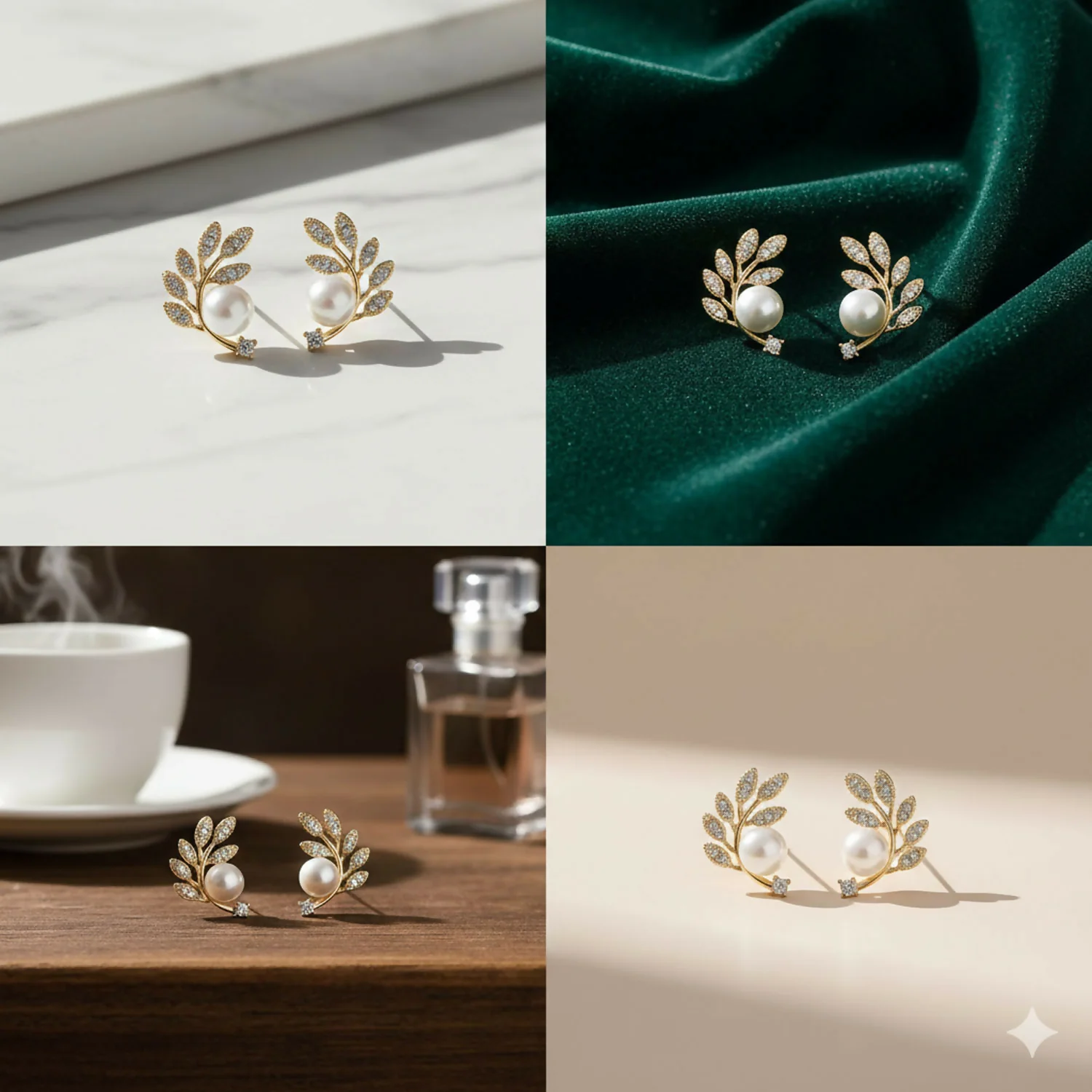 Luxurious Crystal Leaf & Pearl Ear Climbers – 14K Gold Plated Botanical Studs - Image 6