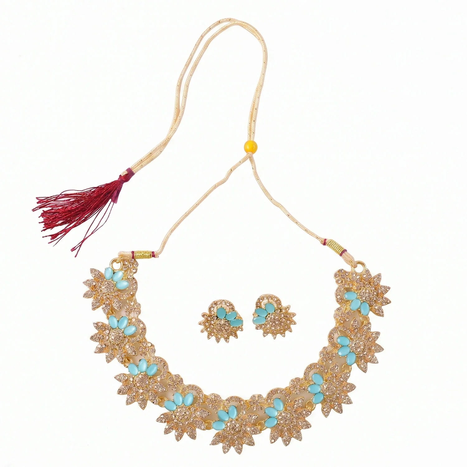 Luxurious Blue Floral Necklace Set with Earrings for Celebrations - Image 6