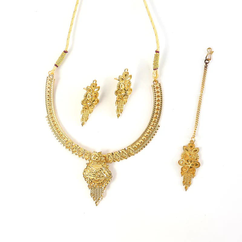 Luxurious Gold-Plated Crescent Necklace Set with Traditional Floral Craftsmanship - Image 5