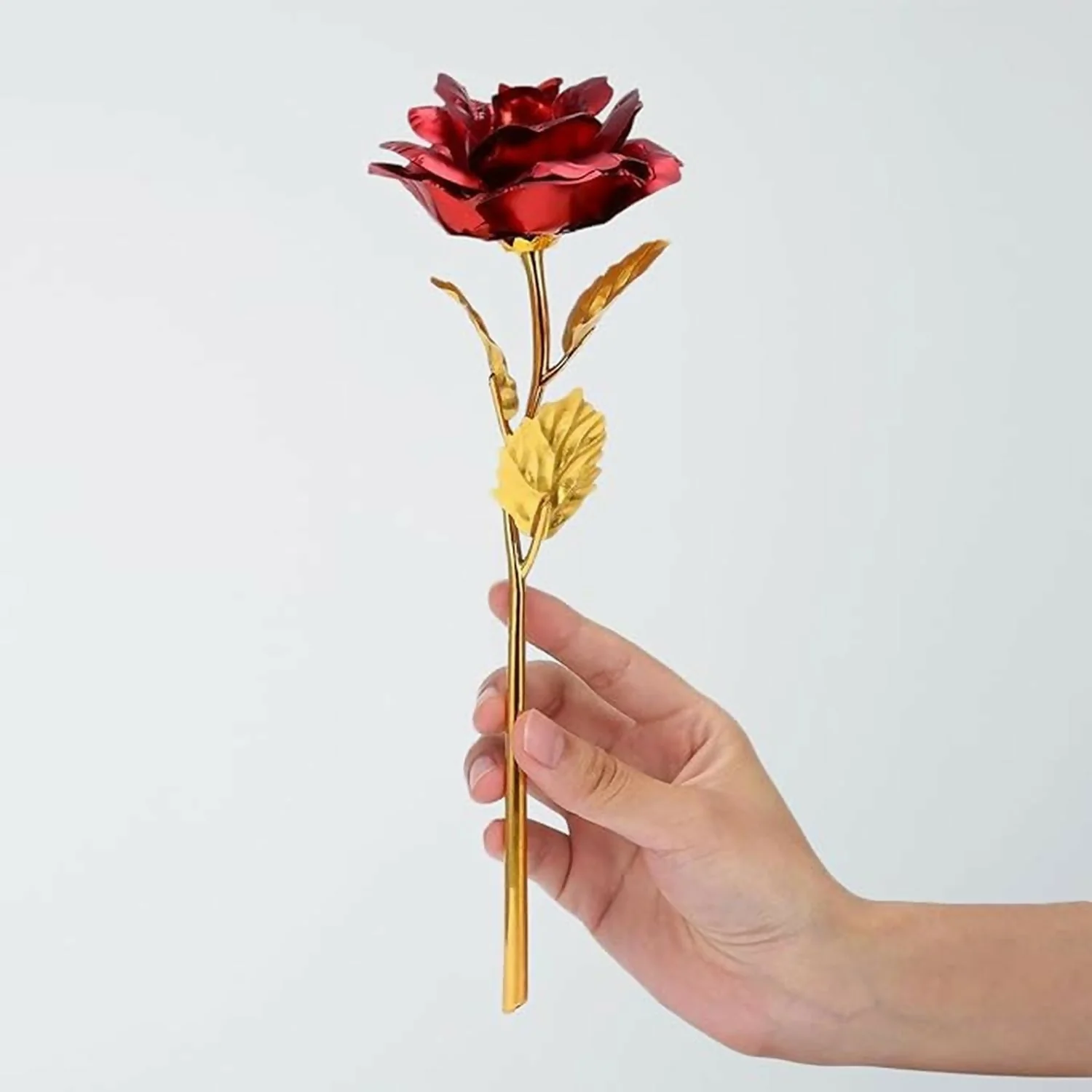 Luxury 24K Gold Plated Artificial Rose Set of 3 | Red & Gold Eternal Roses for Love Gift, Anniversary, Valentine’s Day & Home Décor | Metal Stem Romantic Gifting Flower Set with Gift Box - Image 3