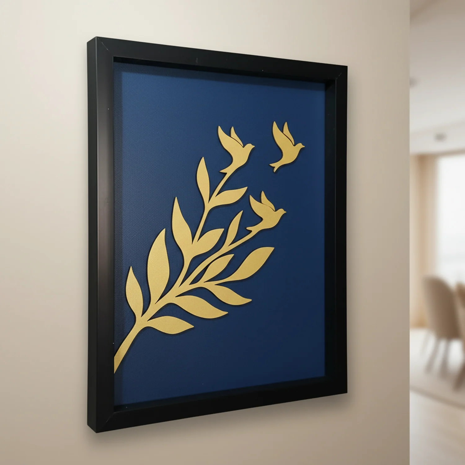 Luxury 3D Leaf & Birds Wall Art Frame | Modern Minimalist Wooden Wall Decor - Image 3